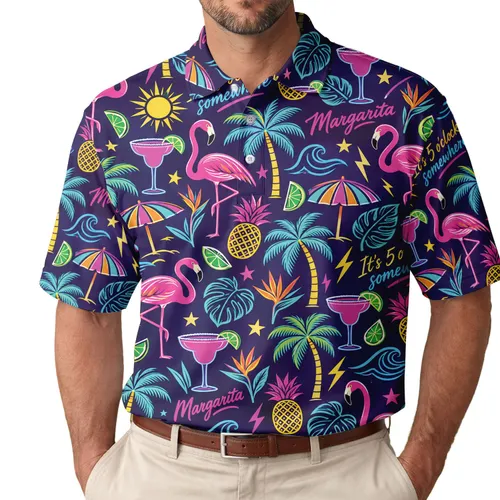 Neon Flamingo Margarita Vibes For Tropical Golf And Vacation Getaways For Women Men's Polo Shirt
