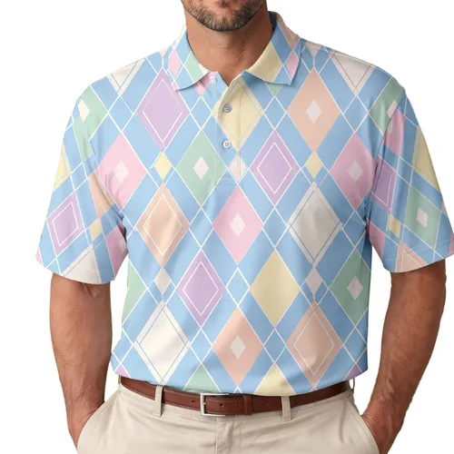 Pastel Diamond Golf Style for Sunny Fairway Days, Resort Weekends, and Women Golf Players Men's Polo Shirt