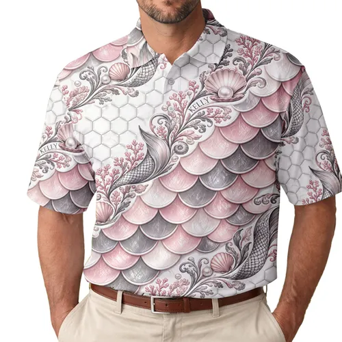 Pink Mermaid Scales and Honeycomb Fairway Style for Women’s Golf Outings and Gifts Men's Polo Shirt