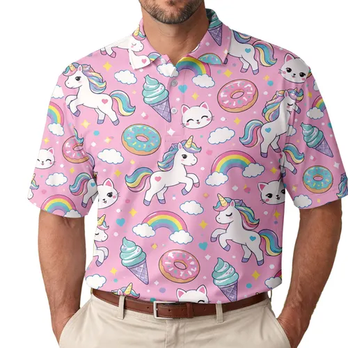 Unicorn Donut Rainbow Treats for Colorful Summer Golf and Resort Style Women’s Wear Men's Polo Shirt