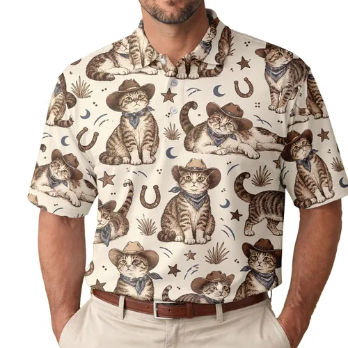 Cowboy Cats Western Country Style for Ranch Days, Golf Outings, and Summer Fun for Women Men's Polo Shirt