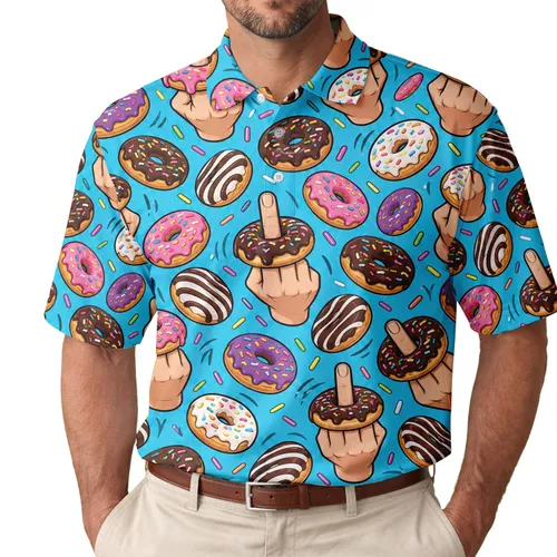 Funny Donut Middle Finger Treats Blue Golf Gift For Adult Food Lovers And Golfers Men's Polo Shirt