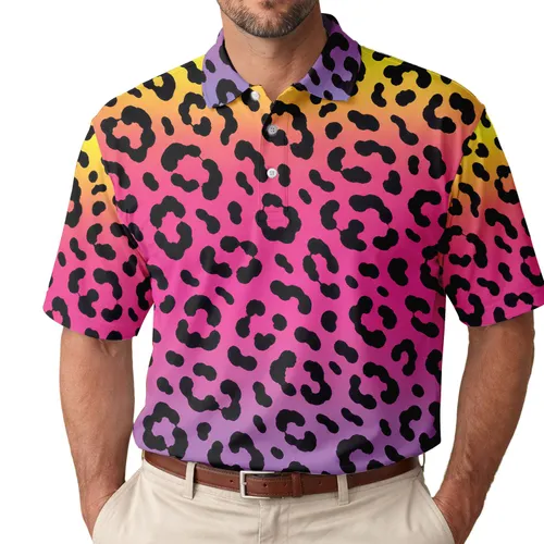 Neon Rainbow Leopard Spots for Women's Golf, Travel, and Bright Resort Weekend Escapes Men's Polo Shirt