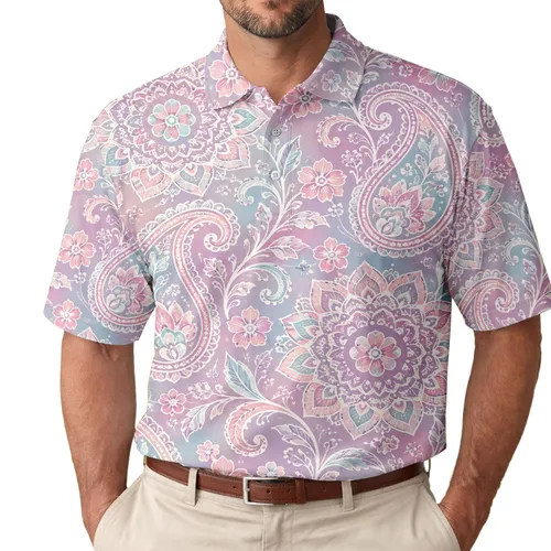 Pastel Mandala Floral Motifs for Resort Golf Days and Spring Fairway Style Outfit Men's Polo Shirt