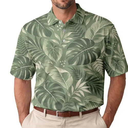 Tropical Palm and Monstera Leaves for Resort Golf Days and Country Club Players Everywhere Men's Polo Shirt