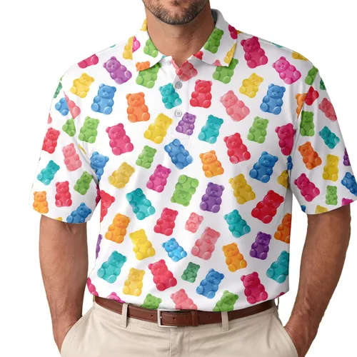 Colorful Gummy Bear Golf Gift for Fun Summer Rounds, Clubhouse Days, and Candy Lovers Men's Polo Shirt