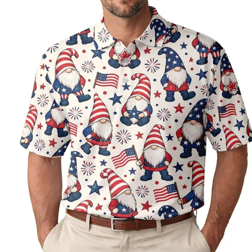 Patriotic Garden Gnome Celebration For Fourth Of July Golfers And Proud Americans Men's Polo Shirt
