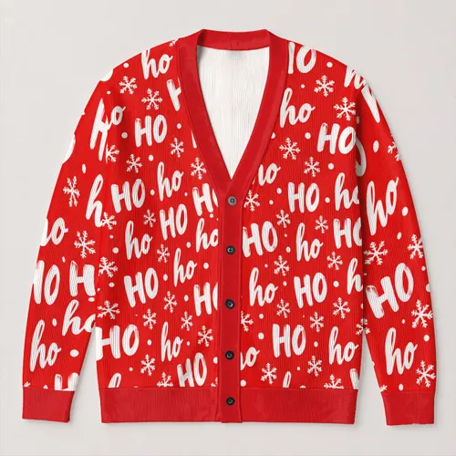 Red Ho Ho Snowflake Holiday Cheer For Festive Layering Women And Winter Gatherings All-over Print Knitted Cardigan