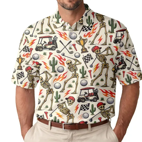 Skeleton Golf Icons for Funny Weekend Rounds and Country Club Style for Men and Women Men's Polo Shirt