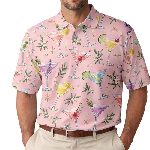 Pastel Martini Cocktail Garden for Brunch Parties, Girls’ Nights and Cocktail Lovers Men's Polo Shirt