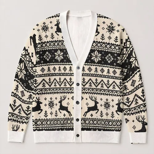 Nordic Reindeer Snowflake Fair Isle Style for Cozy Holiday Gatherings and Winter Weekends All-over Print Knitted Cardigan