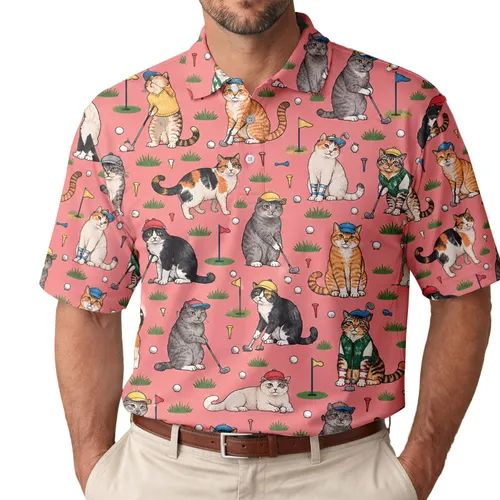 Playful Cat Golf Icons for Weekend Fairway Fun and Funny Feline Gift Seekers Anywhere Men's Polo Shirt
