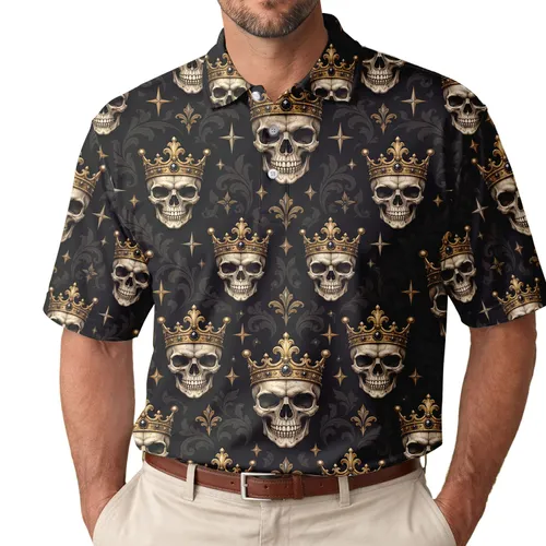 Crowned Skull Royal Motif For Rocker Streetwear, Game Day Energy, And Bold Nightlife Style Men's Polo Shirt