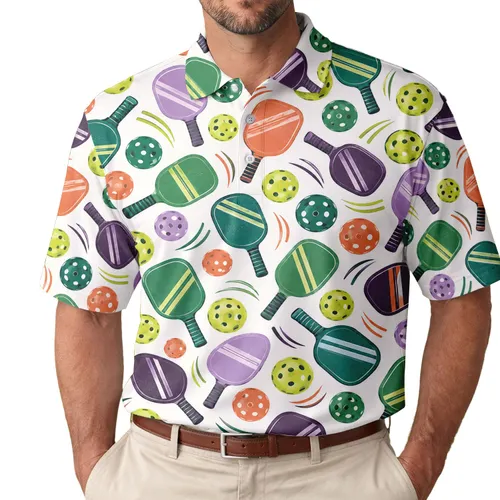 Colorful Pickleball Paddle Motifs for Court Days and Gifts for Pickleball Lovers Men's Polo Shirt
