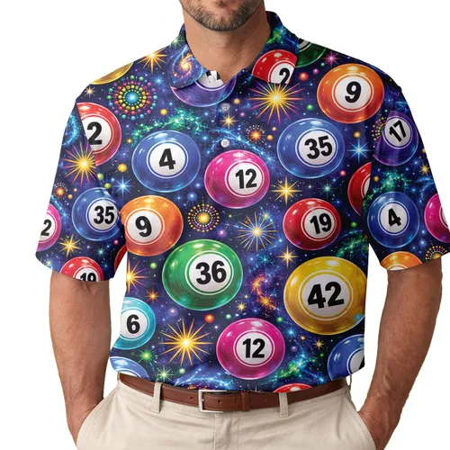 Colorful Bingo Balls With Lucky Numbers For Game Night, Casino Parties And Players Men's Polo Shirt