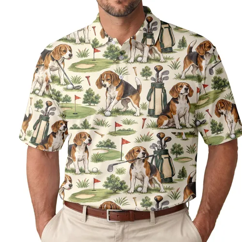 Beagle Golf Scenes for Weekend Fairways and Thoughtful Gifts for Dog-Loving Golfers Men's Polo Shirt