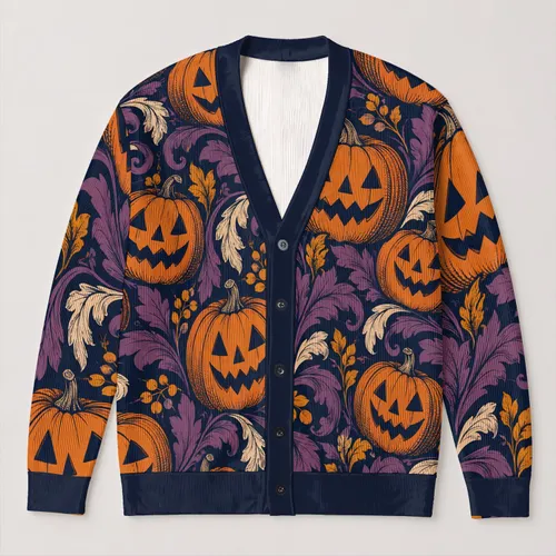 Pumpkin Jack-O-Lantern Autumn Halloween Style For Cozy Everyday Layering For Women All-over Print Knitted Cardigan