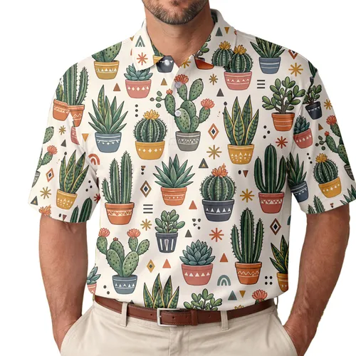 Cute Cactus Succulents for Garden Lovers and Golf Days, Cheerful Unisex Gift Idea Men's Polo Shirt