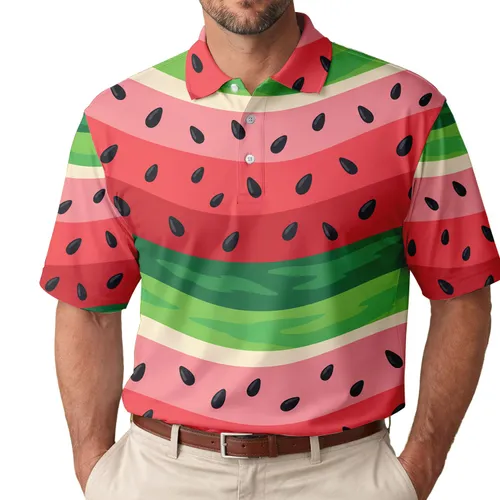 Watermelon Seed Stripes for Summer Vacations and Tropical Parties, Men and Women Men's Polo Shirt