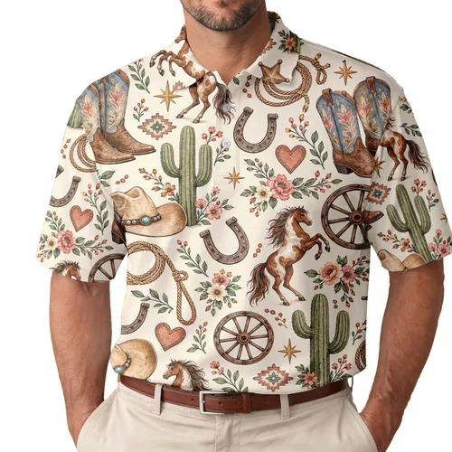 Western Cowgirl Rodeo Icons for Golf Days and Country Getaways for Women and Men Men's Polo Shirt