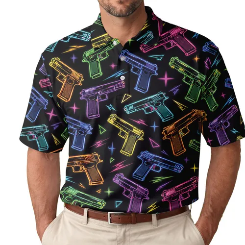 Neon Pistol Golf Range Style For Sporty Players, Shooting Enthusiasts, Men And Women Men's Polo Shirt