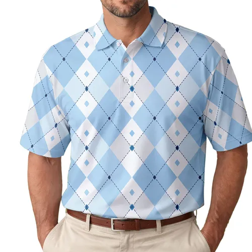Icy Blue Diamond Golf Geometry for Country Club Sport and Weekend Players, Women Men Men's Polo Shirt