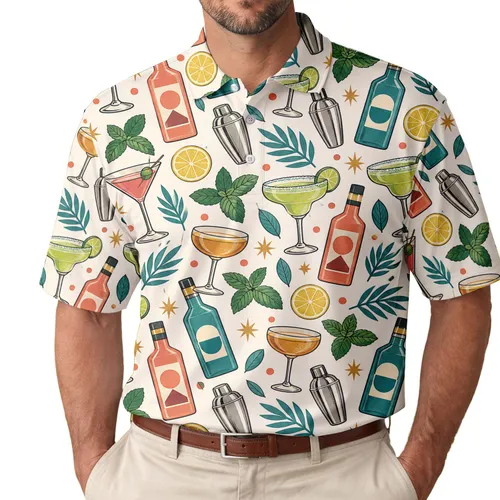 Tropical Cocktail Motifs for Summer Parties, Beach Vacations, Margaritas and Mojitos Men's Polo Shirt