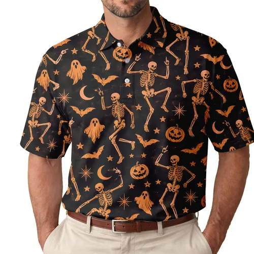 Dancing Skeletons Boo Halloween Golf Style For Men Women Spooky Autumn Party Fun Men's Polo Shirt