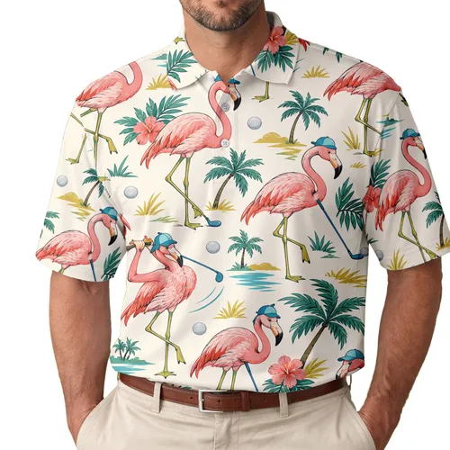 Pink Flamingo Golf Theme For Tropical Summer Leisure And Resort Style For Men Women Men's Polo Shirt