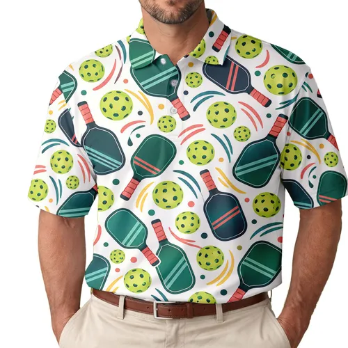 Colorful Pickleball Paddle And Ball Motifs For Court Days And Club Gifts For Players Men's Polo Shirt