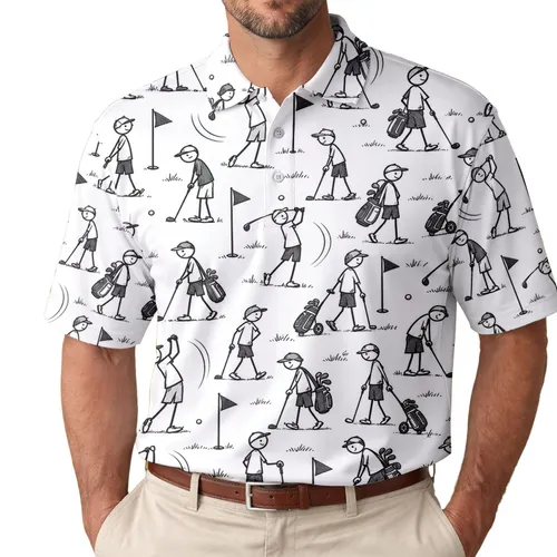 Funny Stick Figure Golfers for Weekend Rounds and Summer Club Days for Men Women Men's Polo Shirt