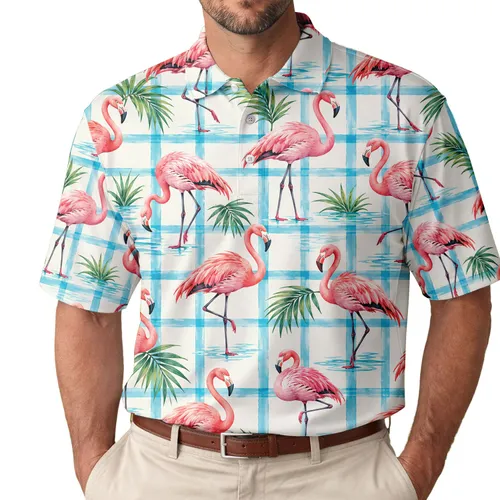 Pink Flamingo Golf Scene for Tropical Summer Fairways and Vacation Style, Men Women Men's Polo Shirt