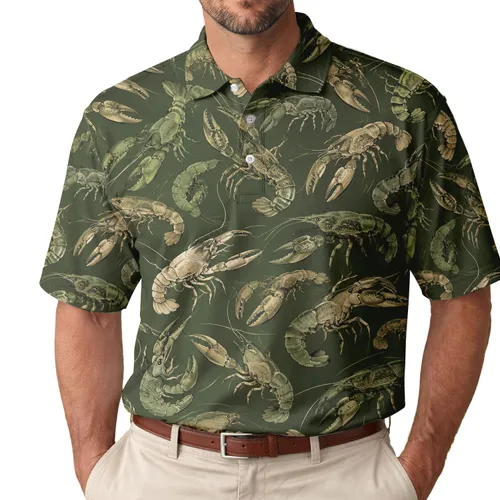 Crawfish Camouflage Seafood Style for Coastal Weekends and Fishing Trips for Men Men's Polo Shirt