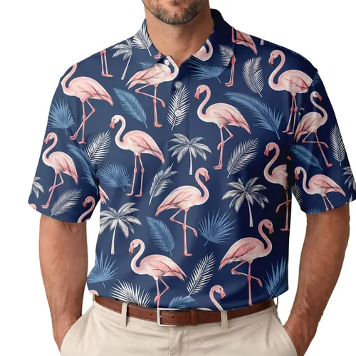 Pink Flamingo Tropical Golf Style for Resort Holidays, Summer Escapes, Men Women Men's Polo Shirt