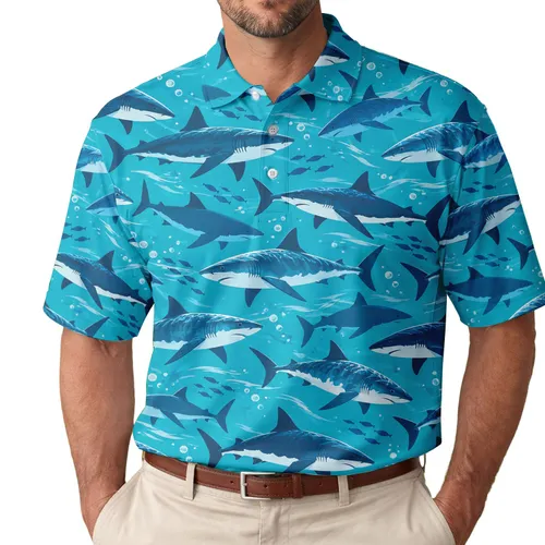 Ocean Shark Sea Life Style for Beach Days and Coastal Golf Outings for Men and Women Men's Polo Shirt