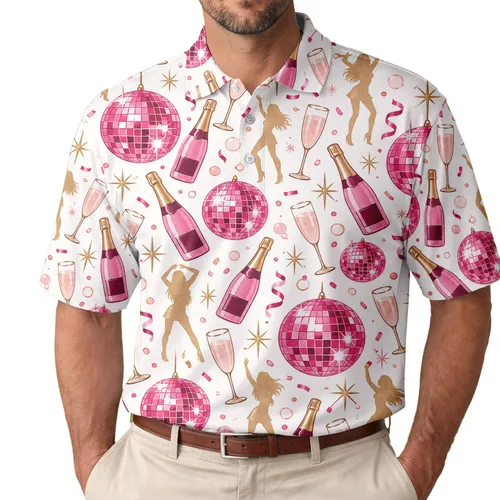 Pink Disco Balls Champagne Celebration For Girls Night Summer Party Guests And Hosts Men's Polo Shirt