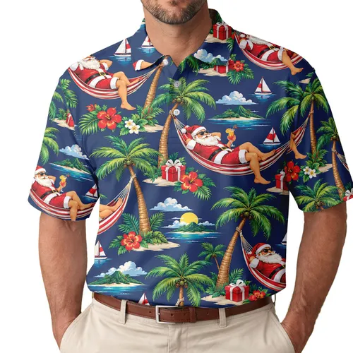 Santa Beach Christmas In July Holiday Vibes For Men Women And Tropical Golf Fans Men's Polo Shirt