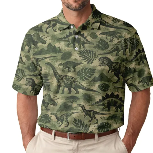 Dinosaur Camo Adventure Style for Golf Days Outdoor Fun and Prehistoric Nature Fans Men's Polo Shirt