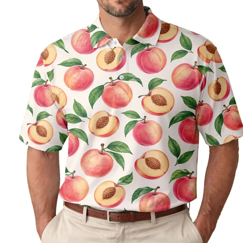 Peach Fruit Golf Gift for Summer Tennis Outfits, Couples and Country Club Players Men's Polo Shirt