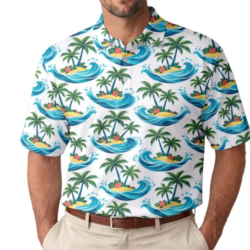 Tropical Palm Waves for Summer Beach Vacations, Golf Days, and Relaxed Island Escapes Men's Polo Shirt
