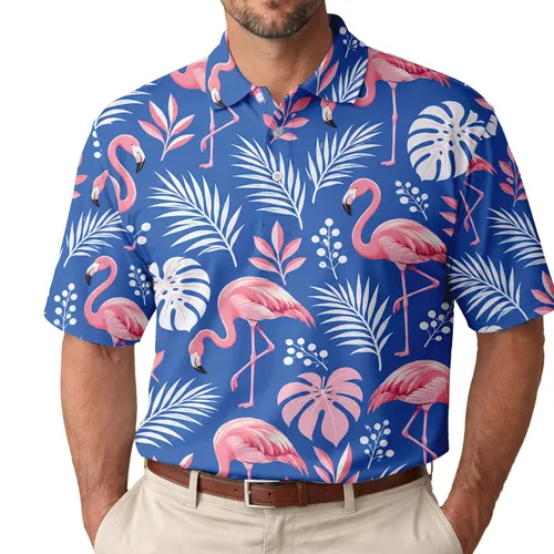 Pink Flamingo Tropical Golf Outfit For Beach Vacations And Summer Getaways Men Women Men's Polo Shirt