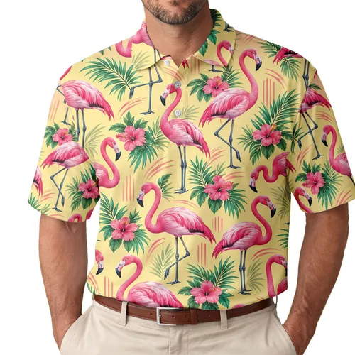 Pink Flamingo Golf Style for Tropical Summer Getaways, Beach Trips, and Resort Leisure Men's Polo Shirt