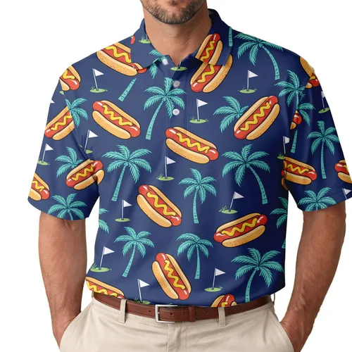 Funny Hot Dog Golf Scene for Summer Fairways and Casual Weekend Players, Men and Women Men's Polo Shirt