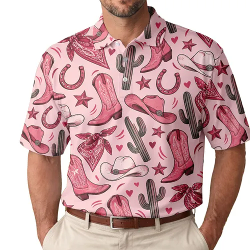 Pink Western Cowgirl Rodeo Golf Style for Country Club Days, Women and Men Outdoors Men's Polo Shirt