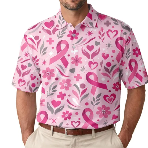 Pink Ribbon Golf Style for Breast Cancer Awareness, October Support for Women and Men Men's Polo Shirt