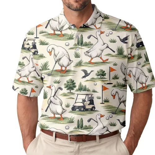 Funny Golf Geese and Carts for Fairway Fun, Club Days, Men and Women Golf Outings Men's Polo Shirt
