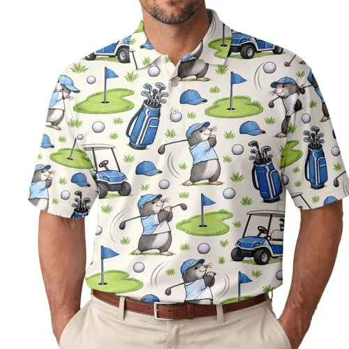 Funny Mole Golf Scene for Summer Fairway Style and Gifts for Men and Women Outdoors Men's Polo Shirt