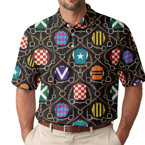 Colorful Horse Racing Silks for Derby Day, Golf Outings, and Equestrian Style Fans Men's Polo Shirt
