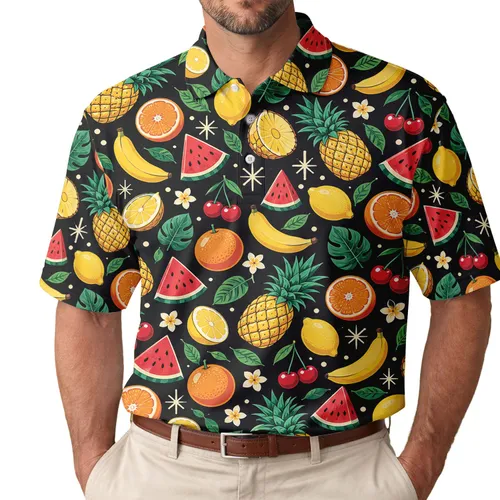 Colorful Tropical Fruit Theme for Summer Vacations, Resort Days, and Golf Outings for Women Men's Polo Shirt