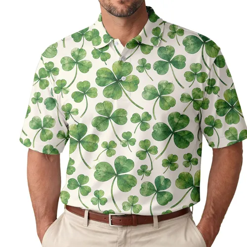 Green Shamrock Clover Motif for St. Patrick’s Day Celebration and Irish Heritage Men's Polo Shirt